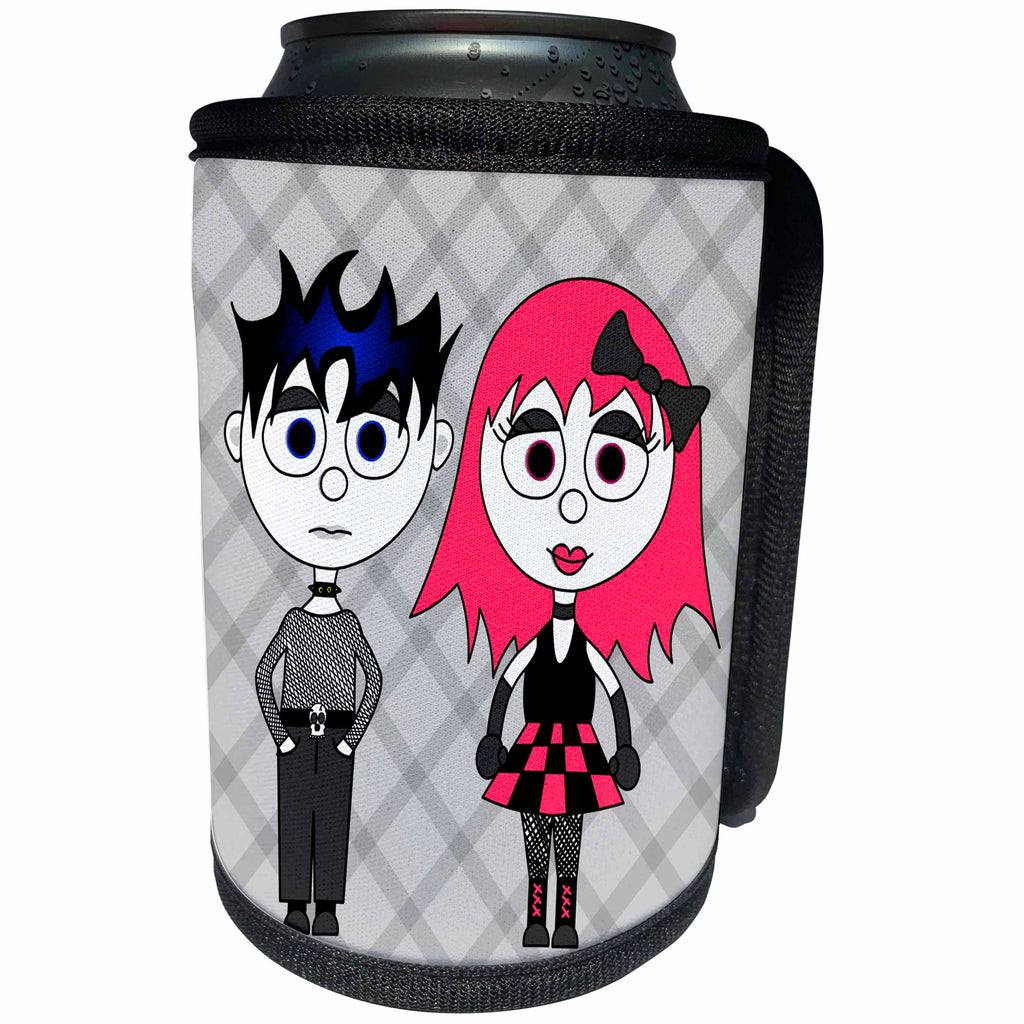 3dRose Janna Salak Designs Gothic - Cute Goth Punk Rock Girl and Boy - Can Cooler Bottle Wrap (cc_6339)