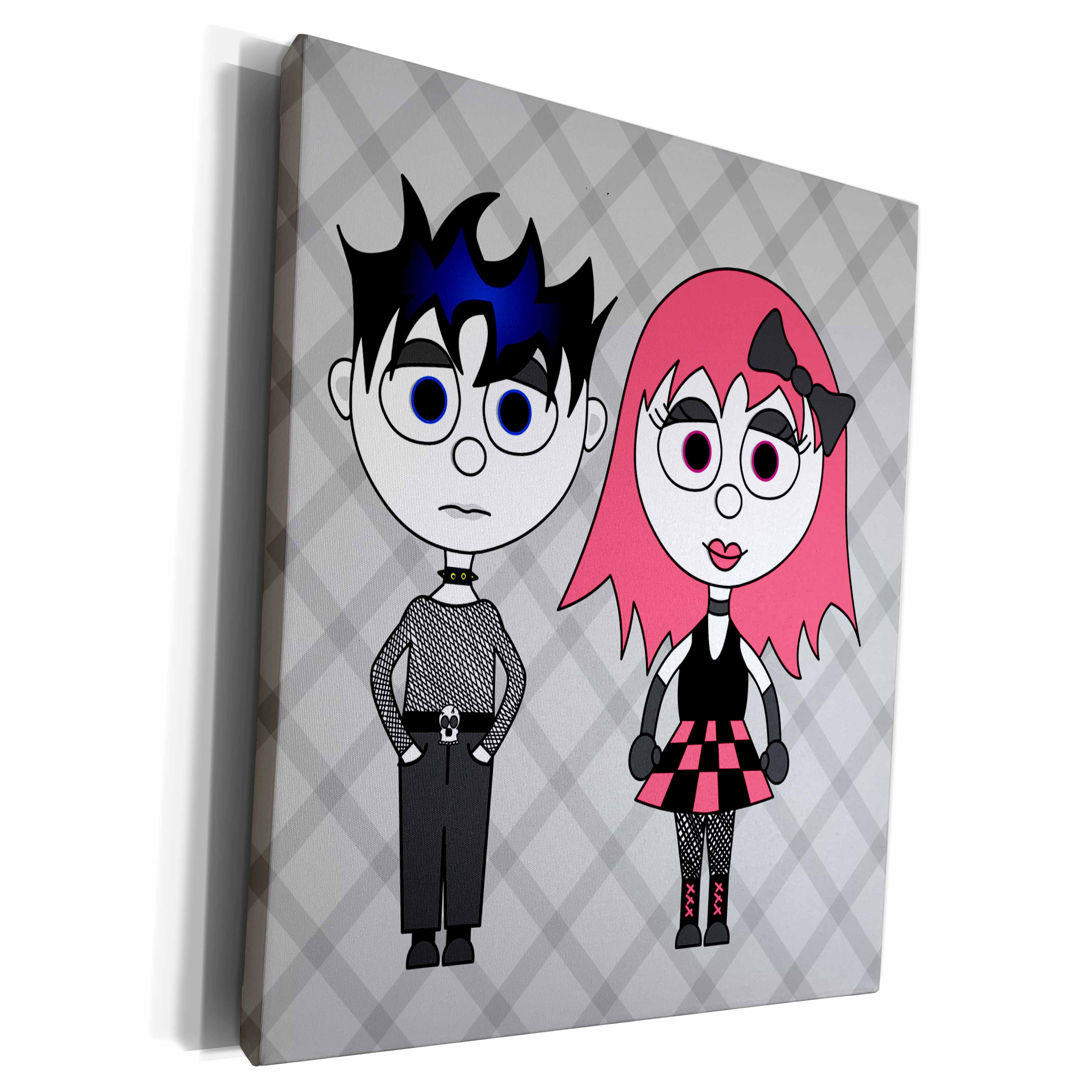 3dRose Janna Salak Designs Gothic - Cute Goth Punk Rock Girl and Boy - Museum Grade Canvas Wrap (cw_6339)