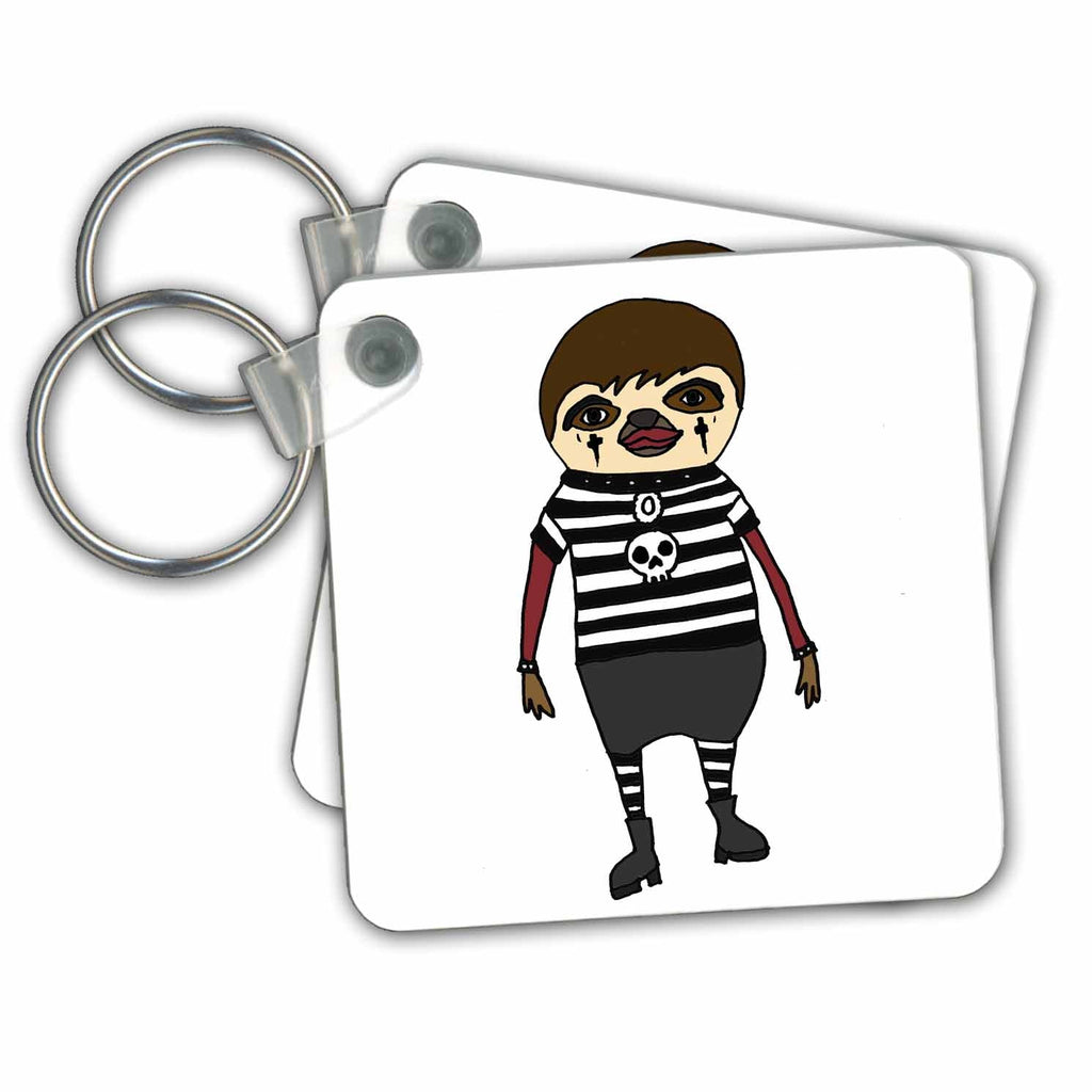 3dRose Key Chains Funny Cool Goth Sloth with Skull Necklace and Clunky Boots (kc-251938-1)