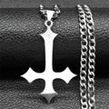 Goth Upside Down Cross Stainless Steel Pendant Necklace | Inverted Crucifix Gothic Jewelry for Men
