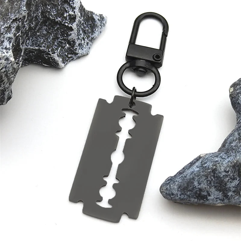 Gothic Blade Razor Pendant Necklace | Stainless Steel Black Goth Men's Chain