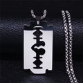 Gothic Blade Razor Pendant Necklace | Stainless Steel Black Goth Men's Chain