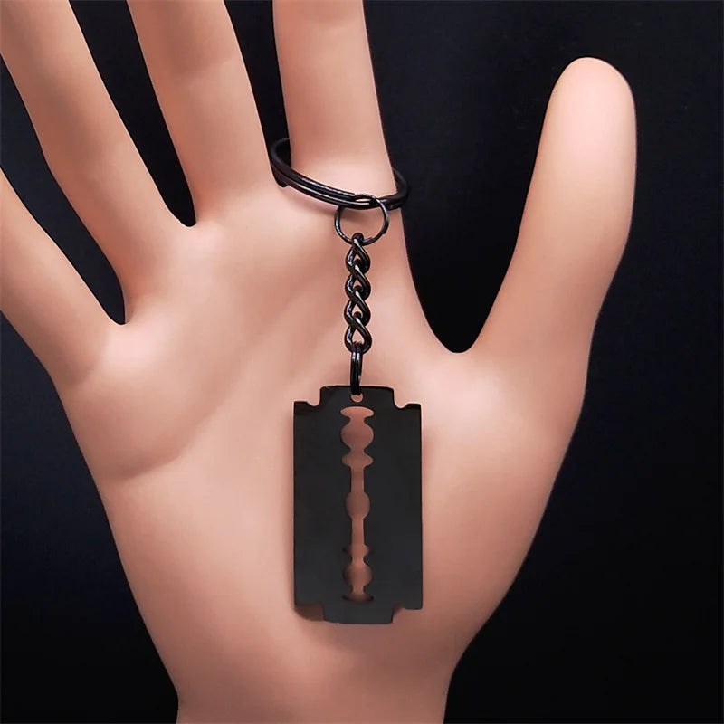 Gothic Blade Razor Pendant Necklace | Stainless Steel Black Goth Men's Chain